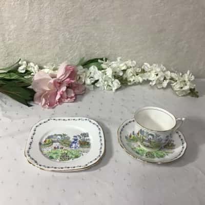 Vintage Bell China Hand-painted Crinoline Lady in Garden Cup Saucer & Plate