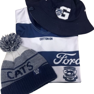 AFL Geelong Cats Guernsey Size S, Bucket Hat & Beanie Pack
