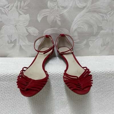Basque Polly Scarlett Kid Suede Womens  Size 8 Cream / Red 