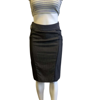 Sheike Women's Size 8 Midi Pencil Skirt Charcoal Pinstriped 