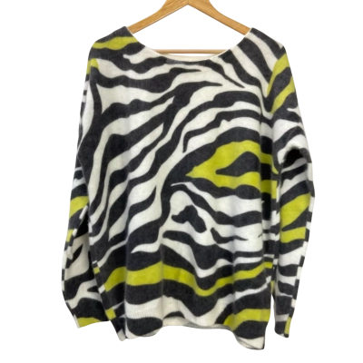 Brand New - Wayne Cooper - Womens Angora Blend Jumper - Size L - Black / Green / White (RRP $149)
