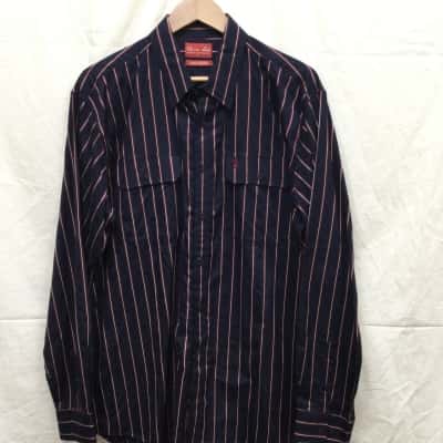 Thomas Cook Mens Size L Long Sleeve Shirt Navy Blue / Striped 