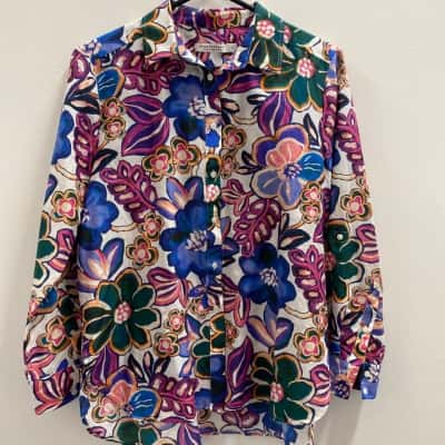 Sportscraft Size 10 Cotton/SILK Long Sleeve Shirt Multicoloured 
