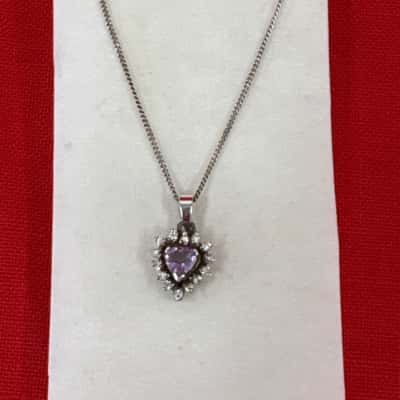  Women's 925 Silver Amethyst & Zirconia Heart Pendant Necklace 