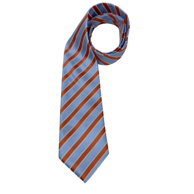  Mens 100% Silk Hand Made Tie Light Blue / Orange / Striped 