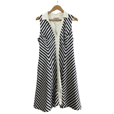 Review Womens  Size 14 Button Up Striped Dress Navy Blue/ White 