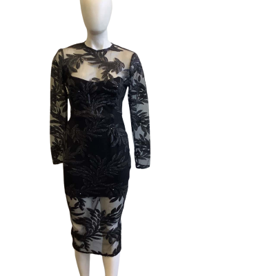 Nookie Women's Size S Long Sleeve Mesh & Sequin Detail Midi Dress Black  