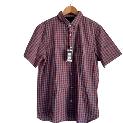 Reserve Mens  Size L Short Sleeve Shirt Blue / Burnt Orange / Checked 