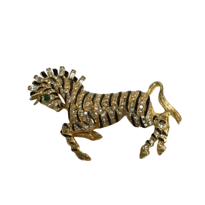  Womens Gold Coloured Zebra Brooch with black stripes