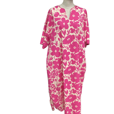 Marimekko / Uniqlo  Size XL Maxi Short Sleeve Dress with Pockets  Cream / Floral / Pink  