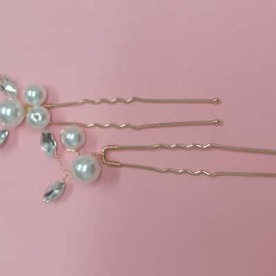 Handcrafted Golden Faux Pearl Hair Accessory