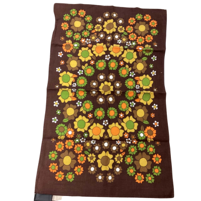Vintage Retro Tea Towel Mission Brown Flowers 