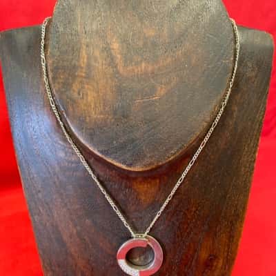  Womens 925 Silver Circle pendant featuring Pave set edge on complementary chain