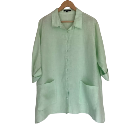 pingpong   Oversized Button Down Linen Shirt.   Light Mint.   Size 18 