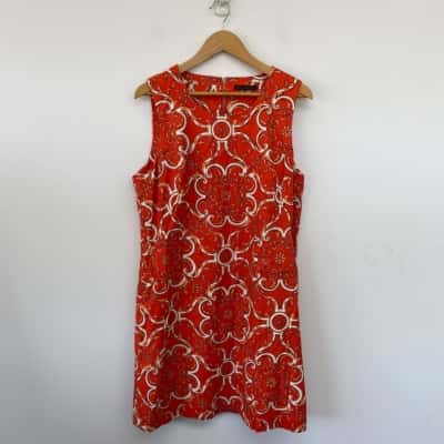 David Lawrence Orange Pattern Sleeveless Midi Dress Size 12 