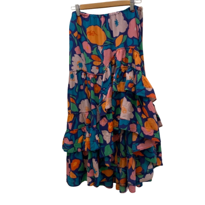 Mister Zimi Women's One Size Ruffled and Asymmetrical Hemline Floral Skirt 