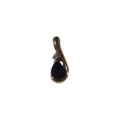 Stamped 10k Yg Pear Shaped Tear-drop Pendant with Dark Blue/Black Stone