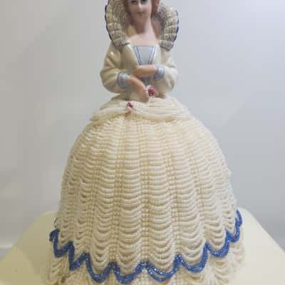 Porcelain Doll w/ Beaded Skirt - EUC