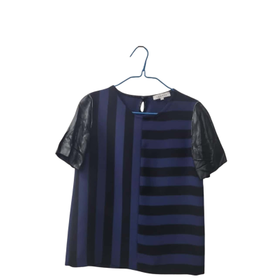 Sandro Women's Size 8 Short Sleeve Top Black  / Blue / Striped 