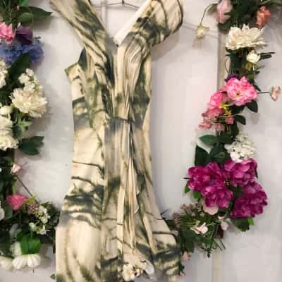 Saba Size 12 Sleeveless Dress  Cream / Green Silk
