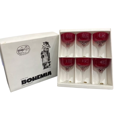 Bohemia Glass Ruby Red Wine Glasses- 6 