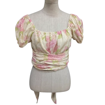 Spell & The Gypsy Collective Womens  Size XS Cropped Top Cream / Floral / Pink  