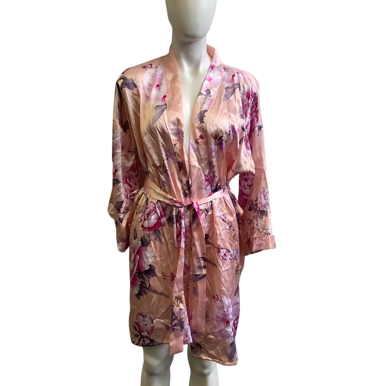 No Brand Women's One Size Satin Dressing Gown Pink & Floral