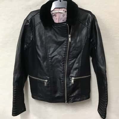 Target Kids Size 9 Black Faux Leather Jacket With Fleece Collar