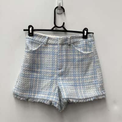 Zara Womens  Size S Blue / Gingham shorts with frayed edge