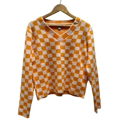 Pink Diamond Womens Size S Yellow Checked Jumper 