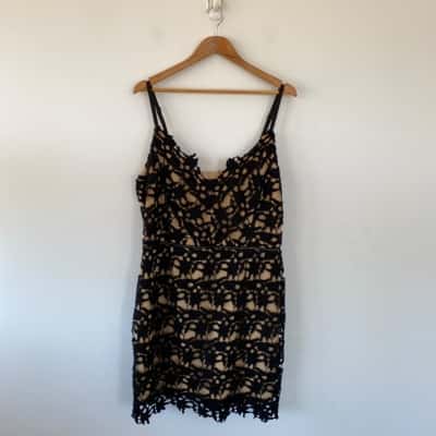 City Chic Black Beige Floral Lace Mini Dress  Size L 