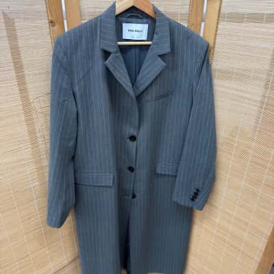 ENA PELLY Womens  Size 12 Long Coat Grey / Striped 