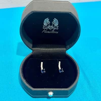 Hamiltons 925 Blue/Diamontee Gemstone Drop Earrings 