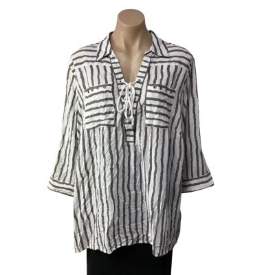 Established Womens Size 20 White / Taupe Wave Stripe 3/4 Sleeve Shirt (new)