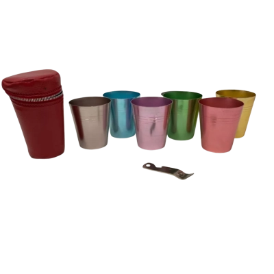 Vintage Metal Travel Cups With Case