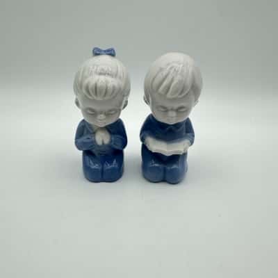 Vintage Kneeling And Praying Boy And Girl Figurines- Japan
