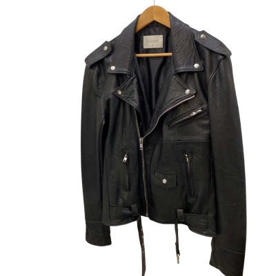 Deadwood Men's Leather Biker Jacket size 46  Black  