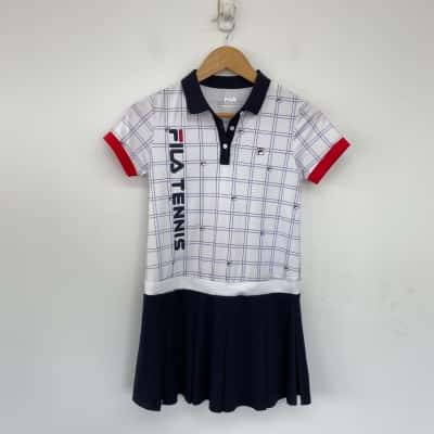 Fila Performance Kids Navy Bly White Checked Short Sleeve Sport Dress Size 12 