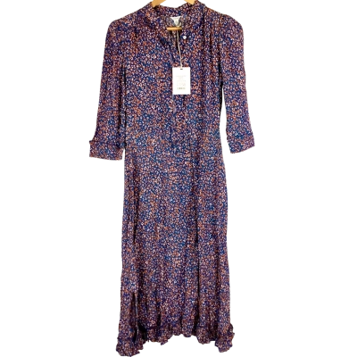 Jigsaw Leopard Ruffle Shirt Dress - Blooo Blue Size 8