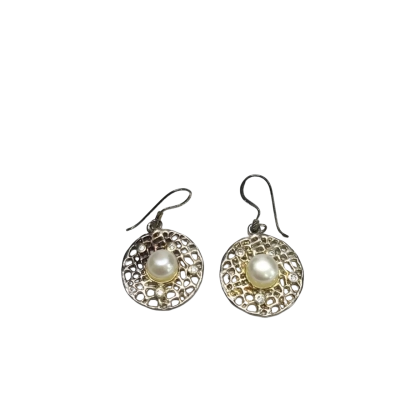 Vintage 925 Silver 821sun Filigree Pearl Dangle Earrings