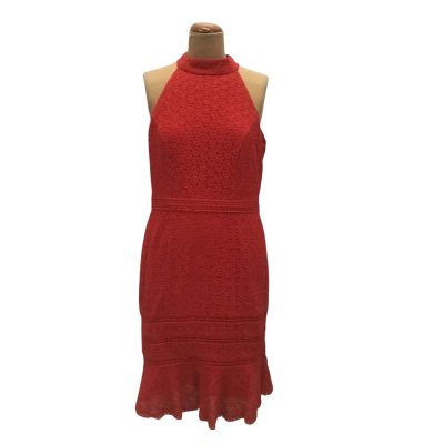 Review Trumpet Hem Lace Dress Size 14 Red Cotton