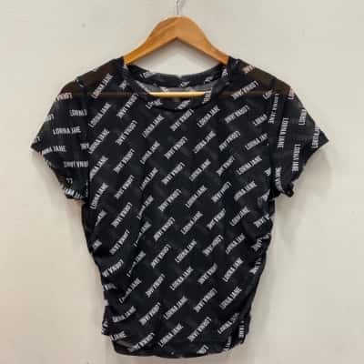 Lorna Jane Womens  Size M / S Sheer Short Sleeve Top Black  / White 