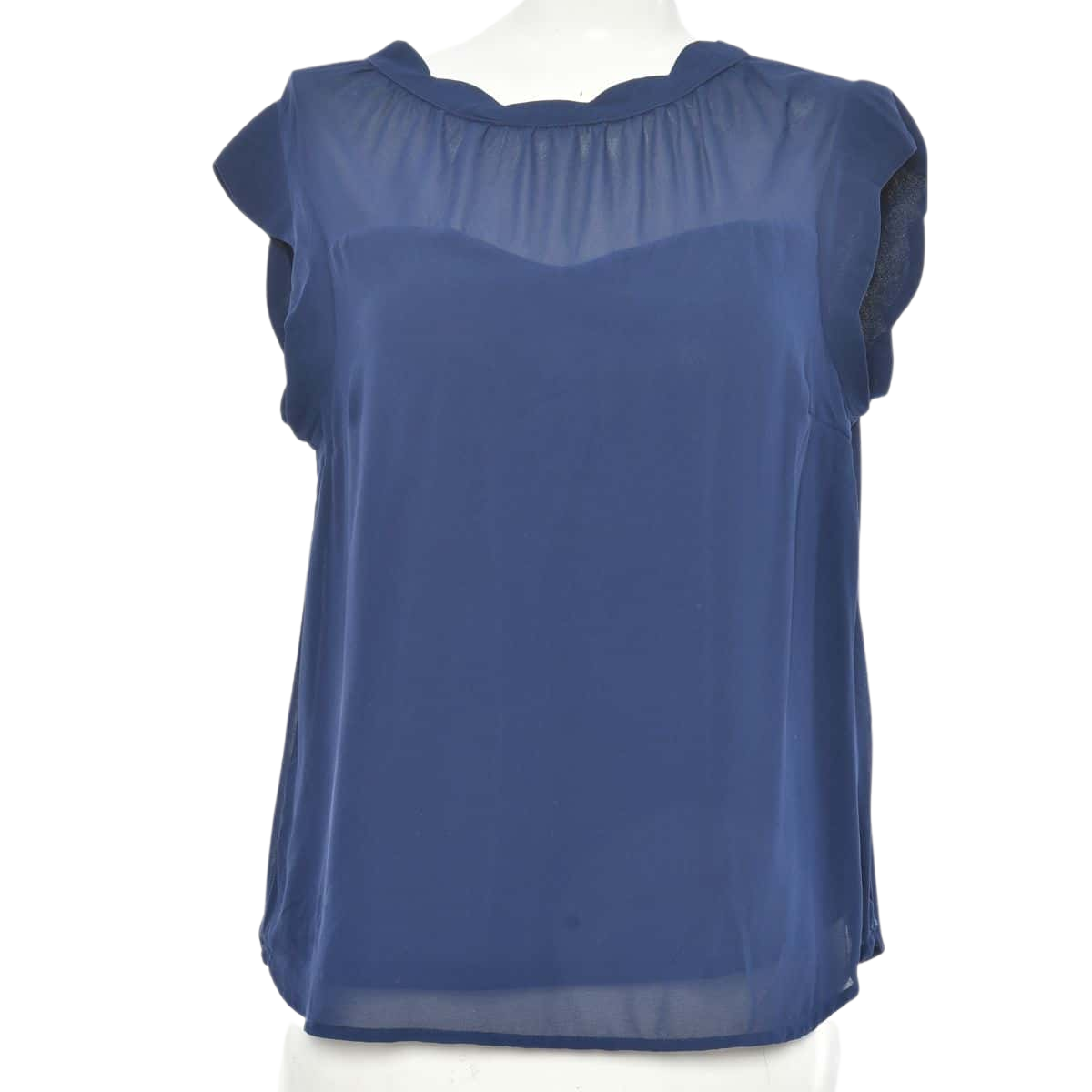 Monteau Womens Size 1112 Scalloped Sleeve Sheer Panel Top Royal Blue(s)