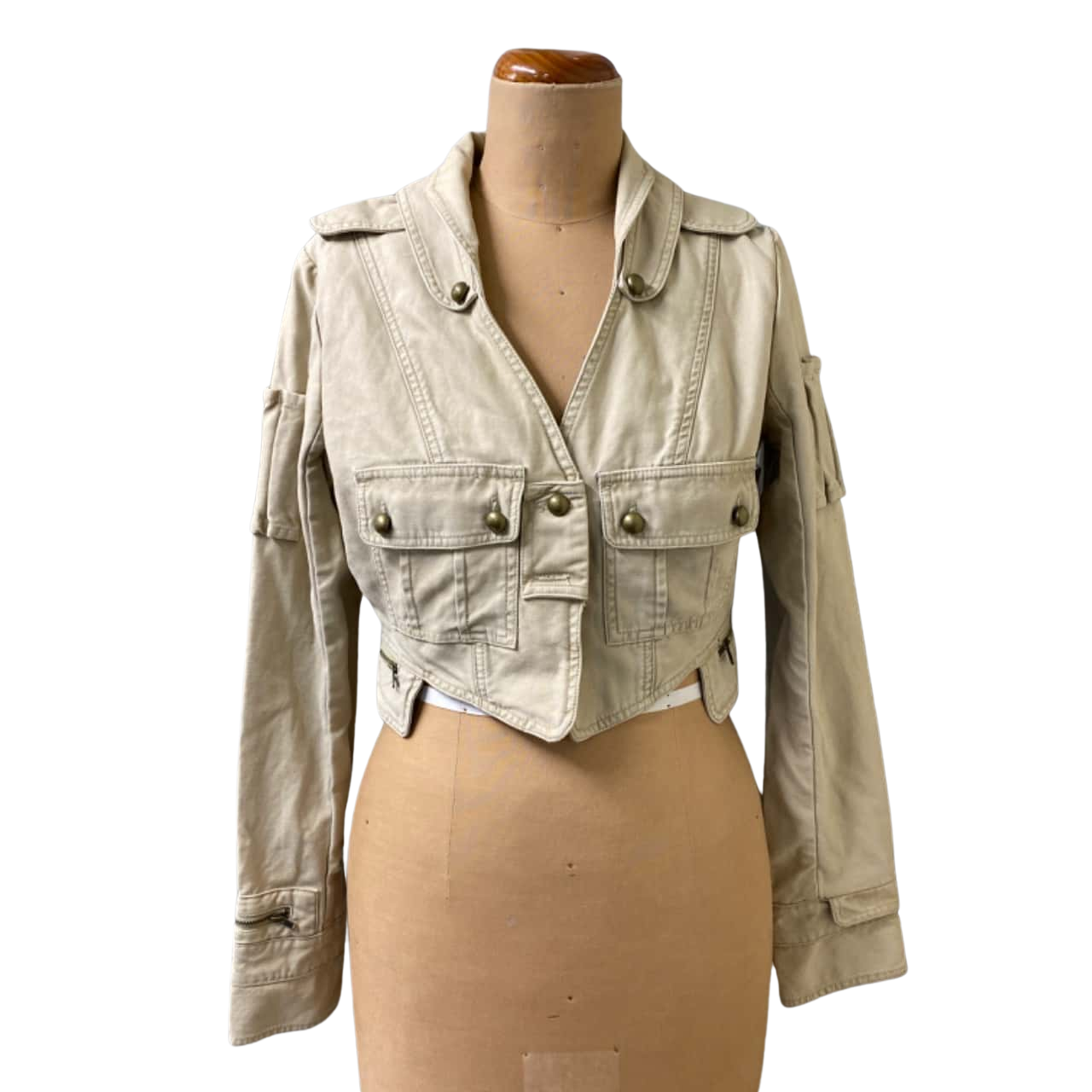 Womens Sass & Bide 100 Cotton Cropped Military Jacket Natural Size 40(s)