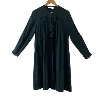 Skin and Threads Women's Size 2/10AU Emerald Green Long Sleeve 93% Silk Midi Shirt Dress