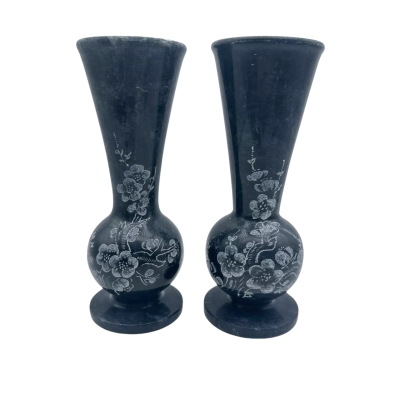 2 x Stone Etched Vases