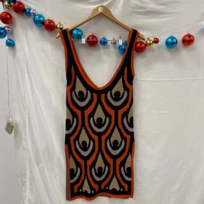  Womens Micas Size XS Bodycon Dress Black  / Burnt Orange / Gold / Silver 