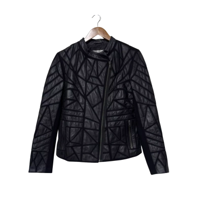 Sabatini White Patchwork Leather  Size M Biker Jacket Black  