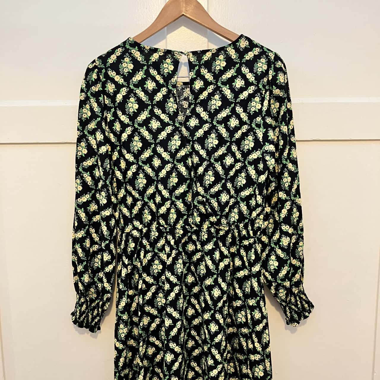 Sportsgirl Womens Size 12 Floral Dress / Long Sleeve Black / Floral / Green  / Yellow (s)