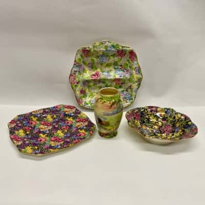 Vintage Royal Winton & James Kent All Floral Porcelain Dishes and Vase